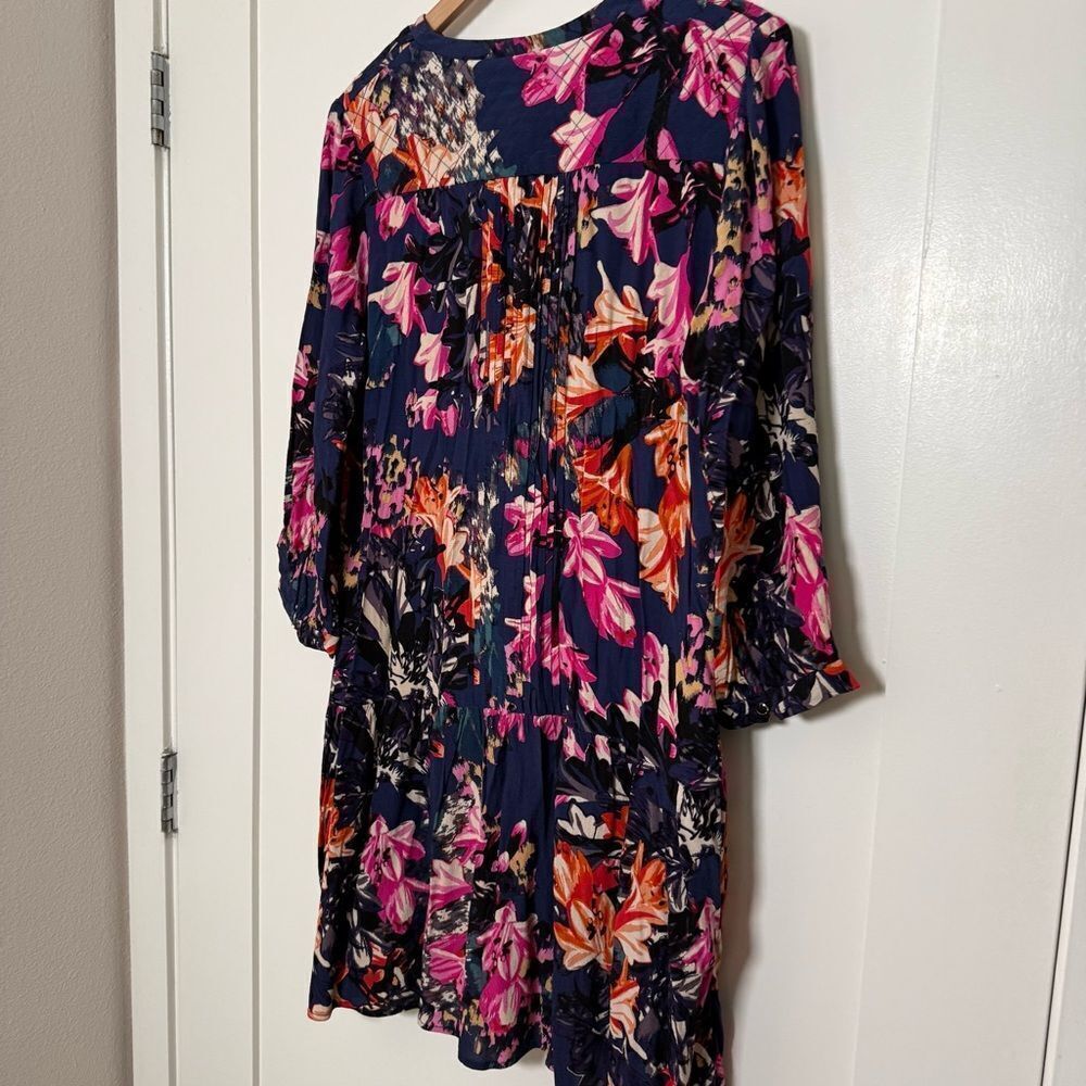 Maeve Tunic Dress Womens Sz L Purple Long Sleeve Pockets Buttons Floral Romantic - Picture 8 of 13